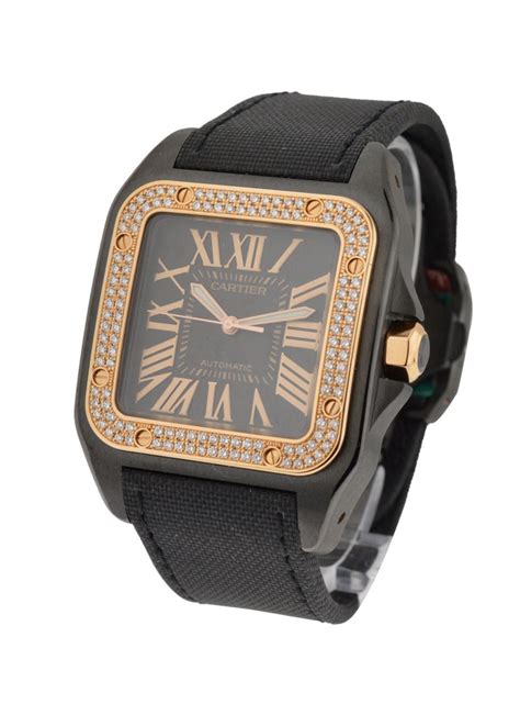 cartier santos large black|cartier santos 100 diamond bezel.